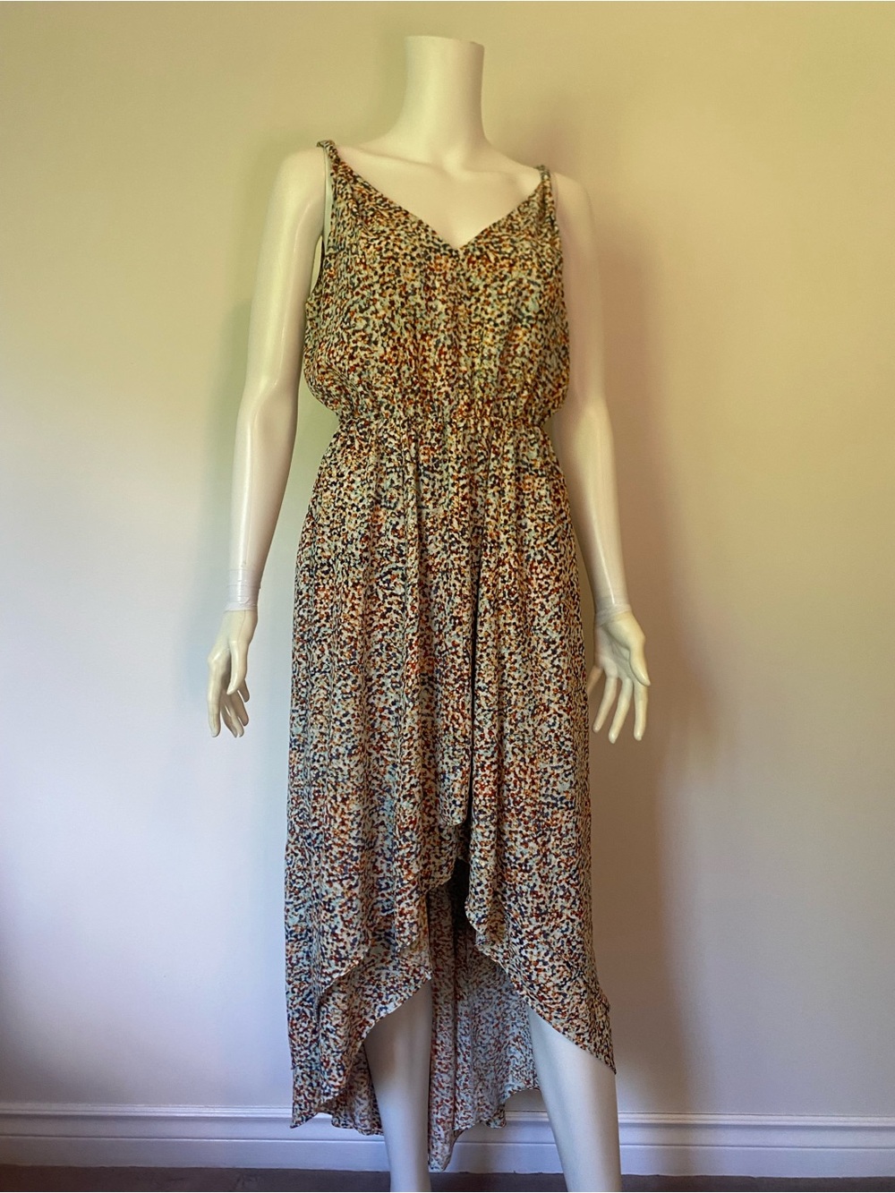 Kismet Cream Multicolor Ditsy High-Low Slip Dress
